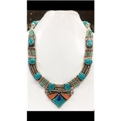 Tibet Hand Made Turquoise, Coral, Lapis Lazuli Necklace