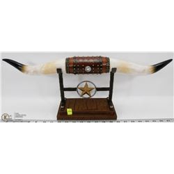 REPLICA BULL HORNS ON DISPLAY STAND