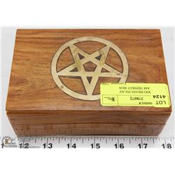 SOLID WOOD BRASS INLAY PENTAGRAM TRINKET BOX