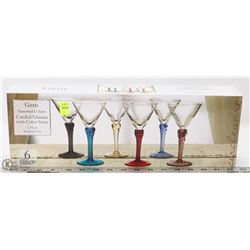 6PC GEM ASSORTED COLORS CORDIAL GLASSES WITH COLOR