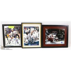 LOT OF 3 NHL FRAMED PICTURES - OILERS/SIGNED