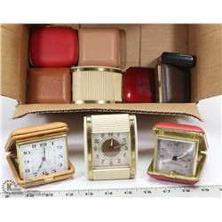 LOT OF 9 VINTAGE TRAVEL ALARM CLOCKS