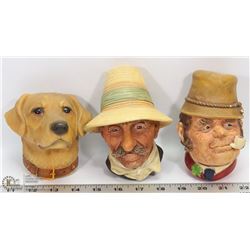 3 BOSSONS ENGLAND CHALKWARE HEADS