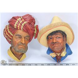 2 BOSSONS ENGLAND CHALKWARE ARAB + MEXICAN HEADS