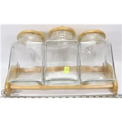 3 JARS ON WOOD HOLDER