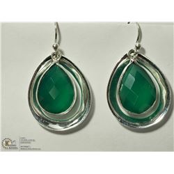 12) STERLING SILVER GREEN ONYX EARRINGS