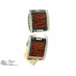 17) STAINLESS STEEL WOOD CUFFLINKS