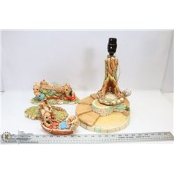 LOT OF LARGE PENDELFIN WOODLANDER ITEMS- LAMP ETC