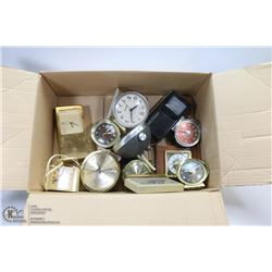 LOT OF 12 VINTAGE ALARM CLOCKS,MINATURE TV,ETC