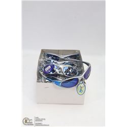 CASE OF SILVER/BLUE OAKLEY STYLE SUN GLASSES