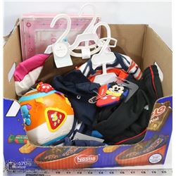 BOX OF ASSORTED NEW BABY CLOTHES INCL PUMA SET