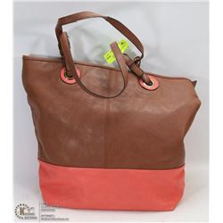 SPRING BROWN & SALMON TOTE STYLE PURSE