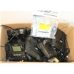 BOX WITH 6 ASSORTED LAND LINE PHONES AND MORE