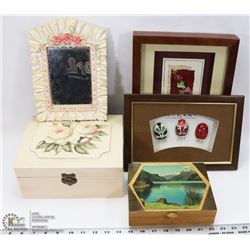 BOX OF OLD TINS AND WOOD TRINKET BOXES