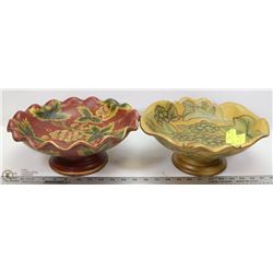 LOT OF 2 POTTERY PEDESTAL BOWLS