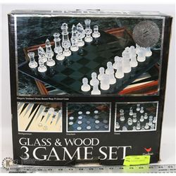 GLASS AND WOOD GAMES SET