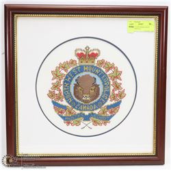 VINTAGE RCMP NEEDLE POINT FRAMED MATTED