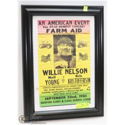 FRAMED 15X21 1985 WILLIE NELSON CONCERT POSTER