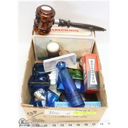 4) BOX OF AVON COLLECTIBLES INCL. GAVEL, SCHONNER
