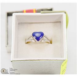 BLUE STONE HEART RING STAMPED 925 SILVER