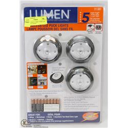 SET OF 3 NEW "LUMEN" WIRELESS LED PUCK LIGHTS -