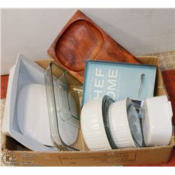 BOX OF DISHWARE INCLUDING RECIPE BOOK