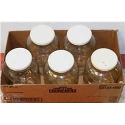 LARGE  BOX OF 5 LARGE GLASS JARS