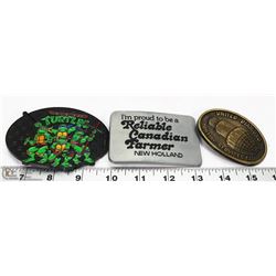 LOT OF 3 BELT BUCKLES, INCLUDES A TMNT AND MORE