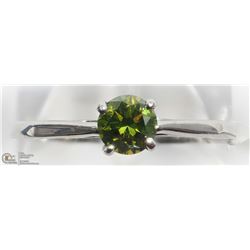11) 10KT WHITE GOLD GREEN DIAMOND SOLITAIRE RING