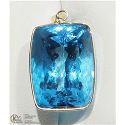 21) 14KT Y. GOLD BLUE TOPAZ PENDANT NECKLACE