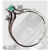 Image 2 : 22) 10KT WHITE GOLD EMERALD DIAMOND RING
