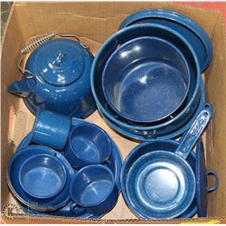 LARGE BOX OF BLUE ENAMELLED CAMPING