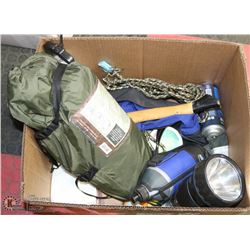 BOX OF CAMPING & SURVIVAL GEAR INCL.