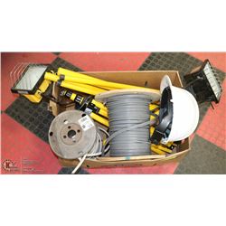 TRI POD LIGHTS ,HARD HAT AND 2 SPOOLS OF