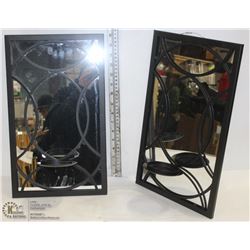 3PC ROD IRON CANDLE HOLDERS WITH 2 GLASS MIRRORS