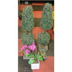 PAIR OF SHOWHOME TOPARIES IN POTS WITH ORCHID IN