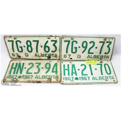 LOT OF 4  ALBERTA  1967 LICENSE PLATES
