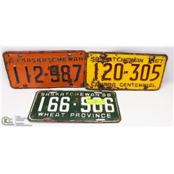 LOT OF 3  SASKATCHEWAN  LICENSE PLATES INCL 1956,