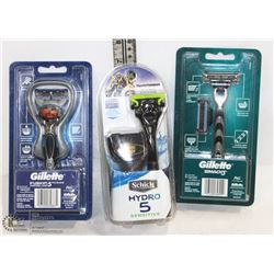 LOT OF 3 ASSORTED RAZORS WITH REFILLS