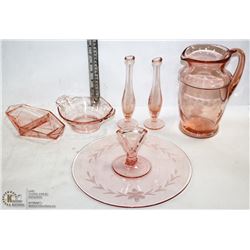 6PC PINK DEPRESSION GLASS SET