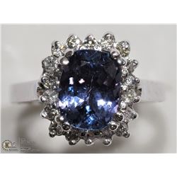 42) 14K WHITE GOLD TANZANITE & DIAMOND HALO RING