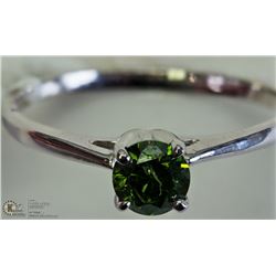 43) 10K WHITE GOLD GREEN DIAMOND RING