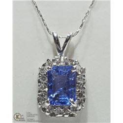 44) 14K WHITE GOLD  TANZANITE & DIAMOND NECKLACE