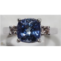 48) 14K WHITE GOLD TANZANITE & DIAMOND RING