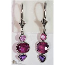 49) 14K W. GOLD PINK & PURPLE SAPPHIRE EARRINGS