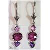 Image 1 : 49) 14K W. GOLD PINK & PURPLE SAPPHIRE EARRINGS