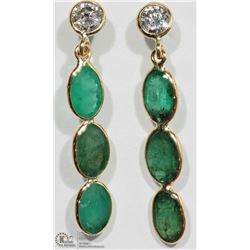 50) 14K YELLOW GOLD EMERALD & DIAMOND EARRINGS