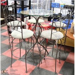 BAR HEIGHT TABLE WITH 5 SWIVEL STOOLS. FURNITURE
