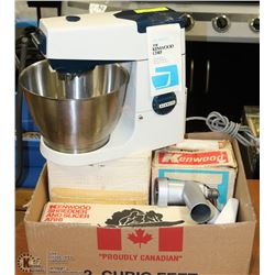 KENWOOD CHEF MIXER WITH BOX OF  EXTRA ATTACHMENTS