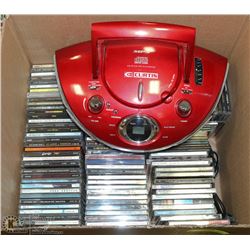 BOX OF CD'S WITH CURTIS CD STEREO.ELECTRONICS
